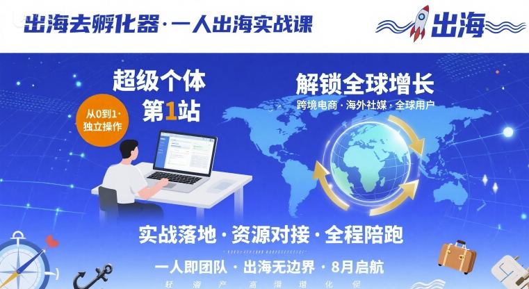 出海去孵化器，一人出海实战课，超级个体第1站，解锁全球增长-汇课新知资源网