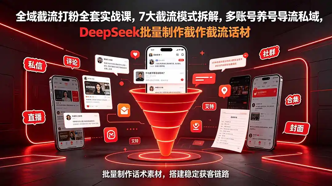 全域截流打粉全套实战课，7大截流模式拆解，多账号养号导流私域，DeepSeek批量制作截流话术素材-汇课新知资源网