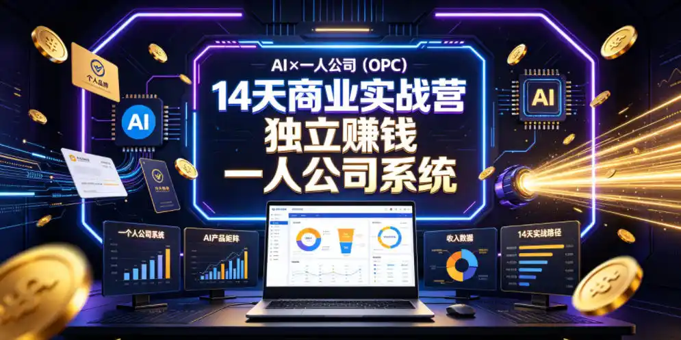 AI×一人公司(OPC)14天商业实战营，用AI帮你搭建一个属于你自己的、能独立賺钱的一人公司系统-汇课新知资源网
