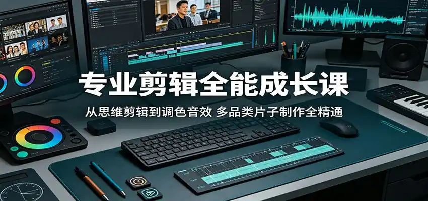 专业剪辑全能成长课：从思维剪辑到调色音效，多品类片子制作全精通-汇课新知资源网