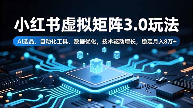 小红书虚拟矩阵3.0玩法,AI选品、自动化工具、数据优化,技术驱动增长,稳定月入8万+-汇课新知资源网