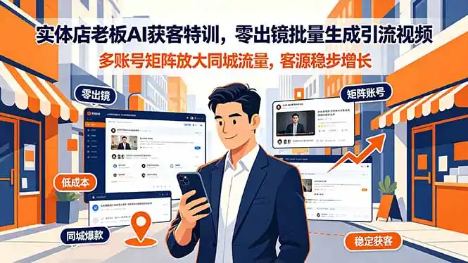 实体店老板AI获客特训，零出镜批量生成引流视频，多账号矩阵放大同城流量，客源稳步增长-汇课新知资源网