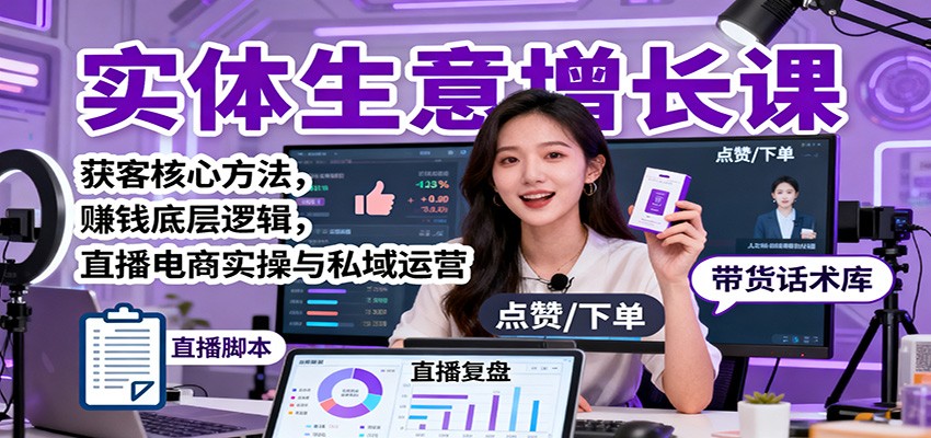 实体生意增长课:获客核心方法,赚钱底层逻辑,直播电商实操与私域运营-汇课新知资源网