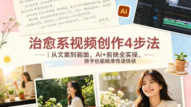 治愈系视频创作4步法|从文案到画面,AI+剪映全实操,新手也能精准传递情感-汇课新知资源网