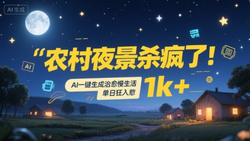 农村夜景杀疯了！AI一键生成治愈系慢生活，单日狂入1k+-汇课新知资源网