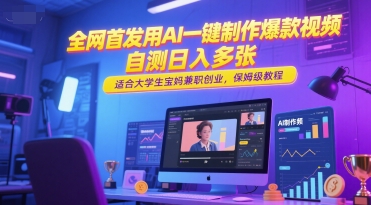 全网首发用AI一键制作爆款视频，自测日入多张，适合大学生宝妈兼职创业，保姆级教程-汇课新知资源网