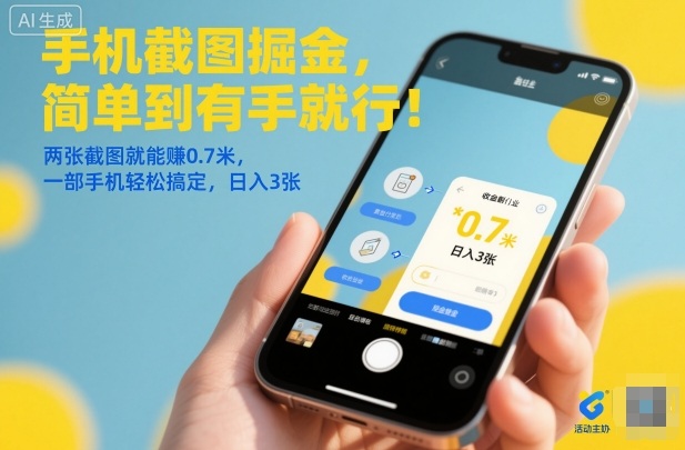 手机截图掘金,简单到有手就行!两张截图就能賺0.7米,一部手机轻松搞定,日入3张【揭秘】-汇课新知资源网
