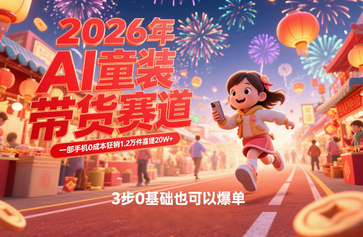 AI童装新春带货赛道，一部手机0成本狂销1.2万件喜提20W+，3步0基础也可以爆单-汇课新知资源网