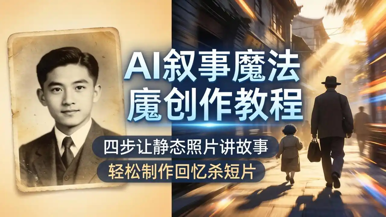 AI叙事魔法创作教程,四步让静态照片讲故事,老照片修复加动态特效,轻松制作回忆杀短片-汇课新知资源网