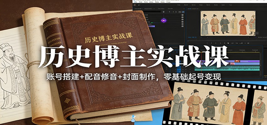 历史博主实战课:账号搭建+配音修音+封面制作,零基础起号变现-汇课新知资源网