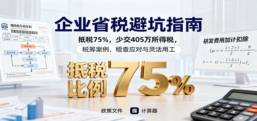 企业省税避坑指南:抵税75%,少交405万所得税,税筹案例,稽查应对与灵活用工-汇课新知资源网