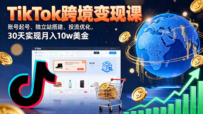TikTok跨境变现课:账号起号、独立站搭建、投流优化,30天实现月入10w美金-汇课新知资源网