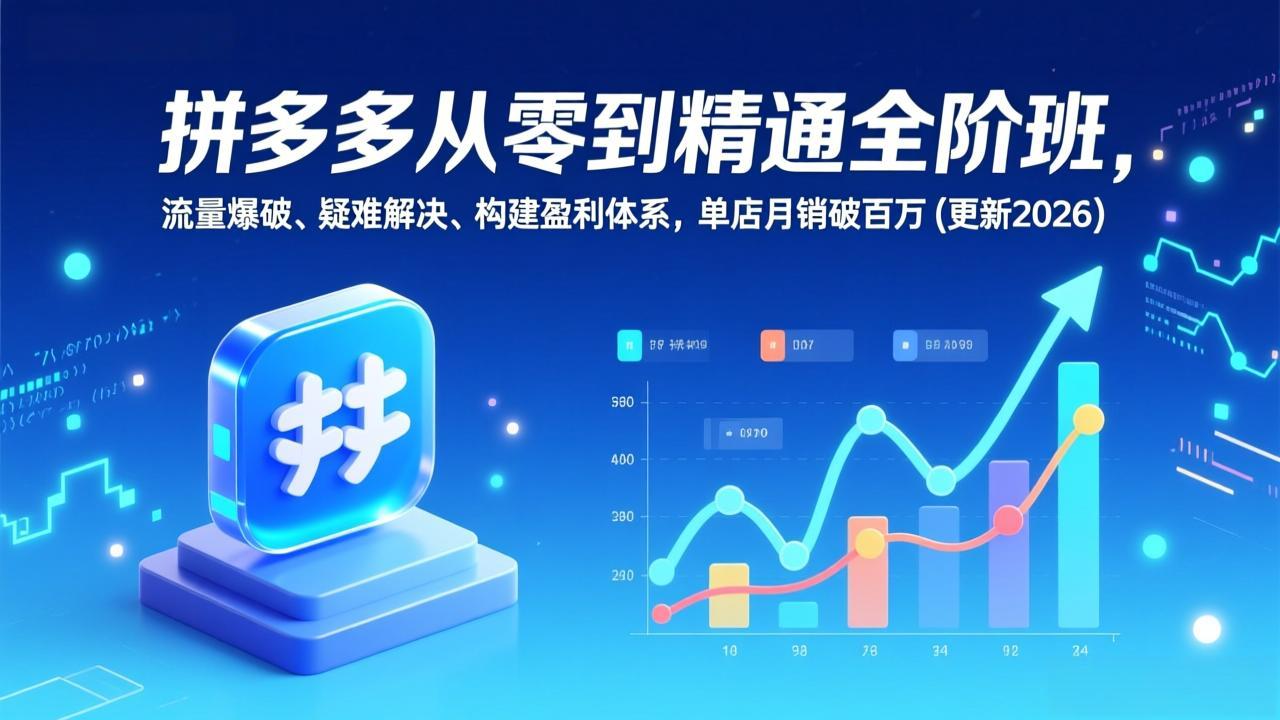 拼多多从零到精通全阶班,流量爆破、疑难解决,构建盈利体系,单店月销破百万(更新2026-汇课新知资源网