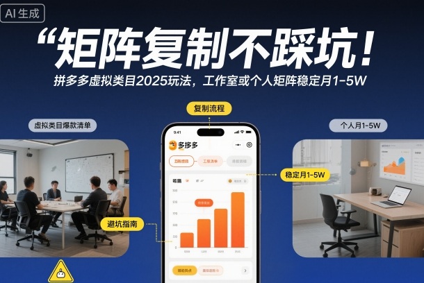 矩阵复制不踩坑！拼多多虚拟类目2025玩法，工作室或者个人矩阵稳定月1-5W【揭秘】-汇课新知资源网