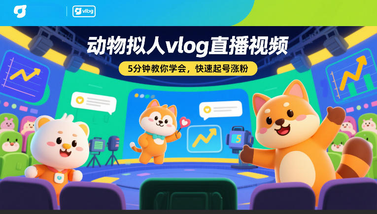 动物拟人vlog直播视频,5分钟教你学会,快速起号涨粉-汇课新知资源网