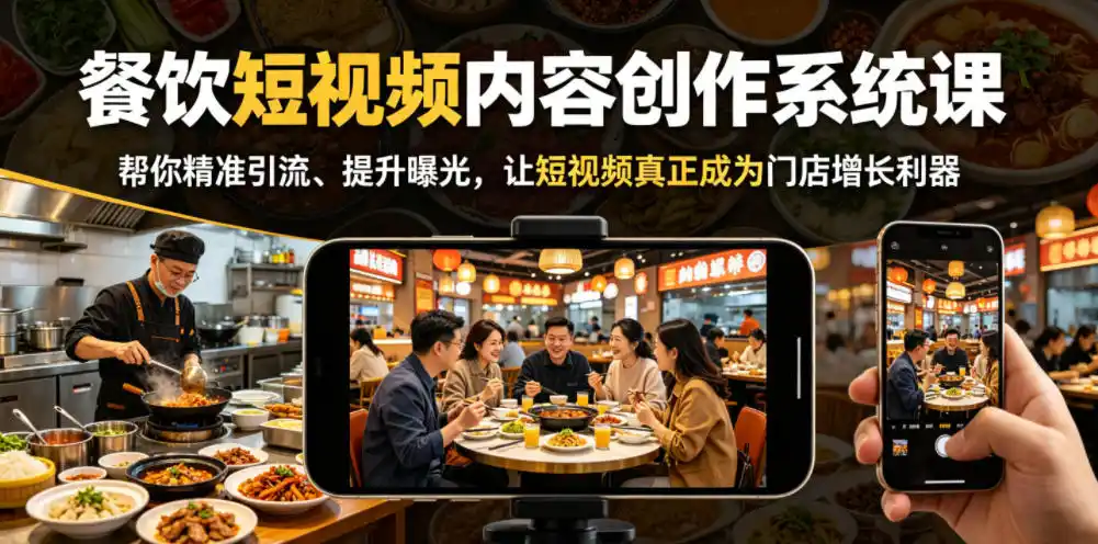 餐饮短视频内容创作系统课，帮你精准引流、提升曝光，让短视频真正成为门店增长利器-汇课新知资源网