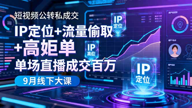 短视频公转私成交9月线下大课,IP定位+流量偷取+高客单,单场直播成交百万-汇课新知资源网