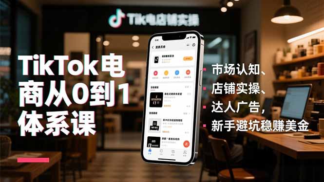 TikTok电商从0到1体系课,市场认知、店铺实操、达人广告,新手避坑稳赚美金-汇课新知资源网