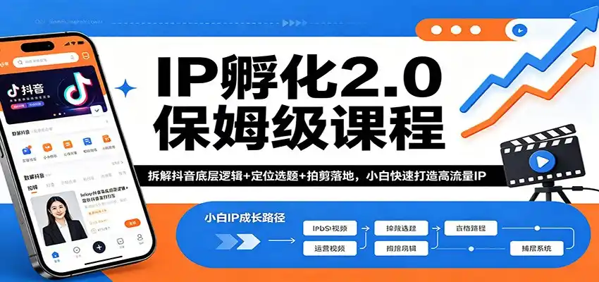 IP孵化2.0保姆级课程：拆解抖音底层逻辑+定位选题+拍剪落地，小白快速打造高流量IP-汇课新知资源网