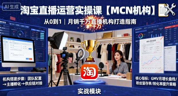 淘宝直播运营实操课【MCN机构】,从0到1做一家月销千W的直播机构-汇课新知资源网
