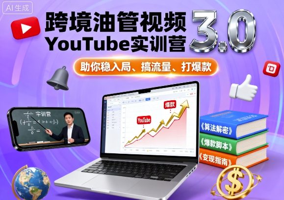 跨境油管视频YouTube实训营3.0，助你稳入局、搞流量、打爆款-汇课新知资源网