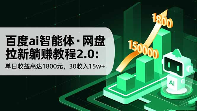 百度ai智能体·网盘拉新躺赚教程2.0:单日收益高达1800元,30收入15w+-汇课新知资源网