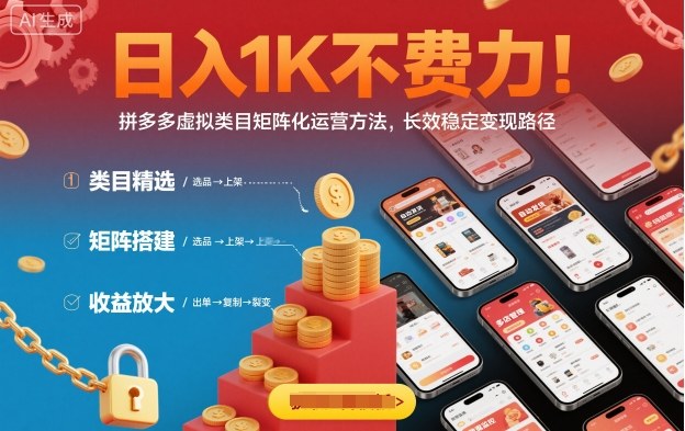 日入1K不费力!拼多多虚拟类目矩阵化运营方法,长效稳定变现路径-汇课新知资源网