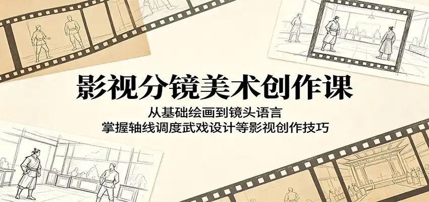 影视分镜美术创作课:从基础绘画到镜头语言,掌握轴线调度武戏设计等影视创作技巧-汇课新知资源网