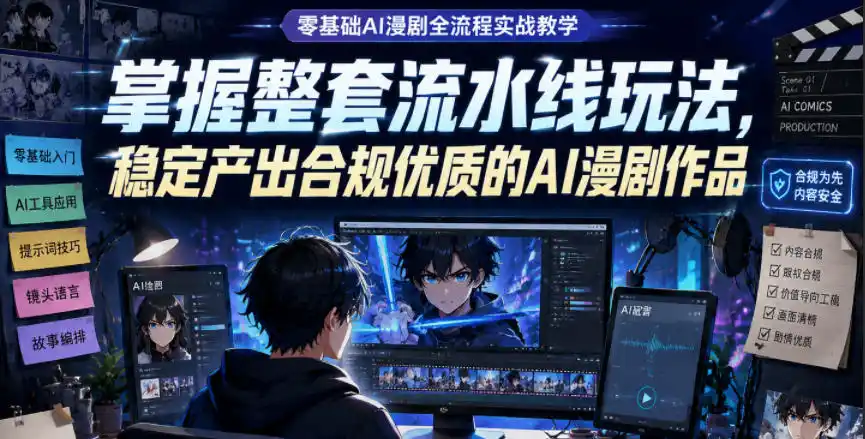 零基础AI漫剧全流程实战教学,掌握整套流水线玩法,稳定产出合规优质的AI漫剧作品-汇课新知资源网