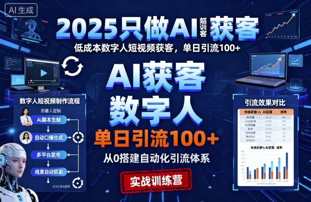 2025只做AI获客,AI超级获客实训营,低成本数字人短视频获客,单日引流100+-汇课新知资源网