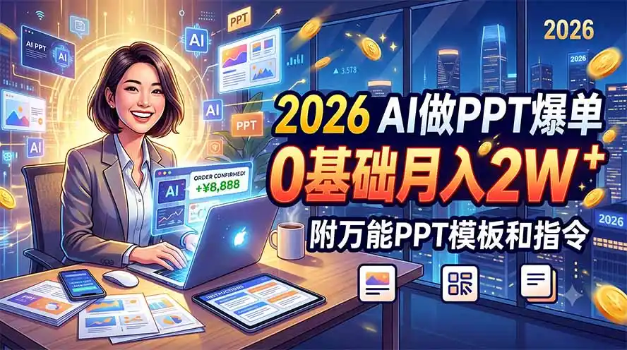 2026 AI做PPT爆单，0基础月入2W，附万能PPT模板和指令-汇课新知资源网