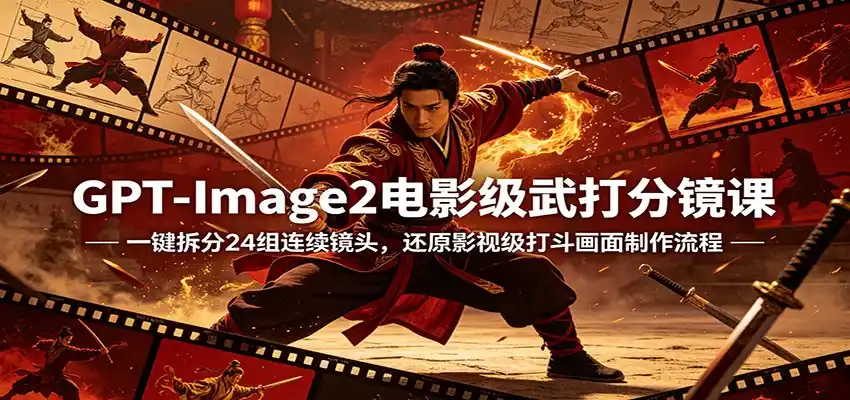 GPT-Image2电影级武打分镜课:一键拆分24组连续镜头,还原影视级打斗画面制作流程-汇课新知资源网