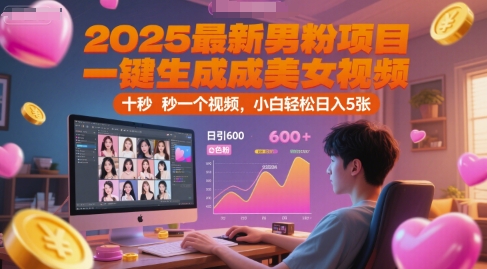2025最新男粉项目，一键生成美女视频，日引600+色粉 十秒一个视频，小白轻松日入5张【揭秘】-汇课新知资源网