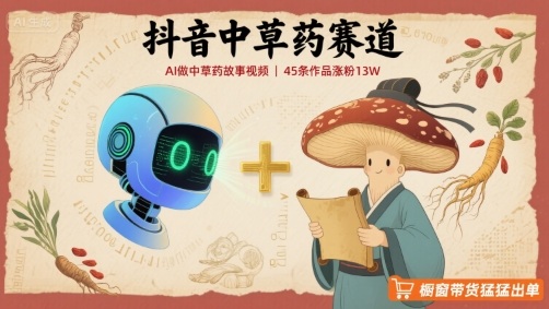 抖音中草药赛道，用AI做中草药故事视频，45条作品涨粉13W，橱窗带货猛猛出单-汇课新知资源网