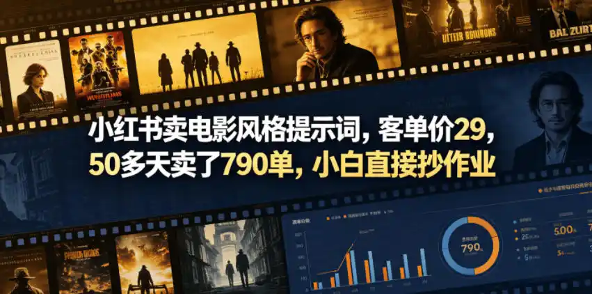 小红书卖电影风格提示词，客单价29，50多天卖了790单，小白直接抄作业！-汇课新知资源网