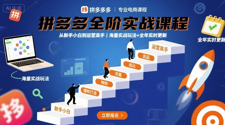 拼多多全阶实战课程,从新手小白到运营高手,海量实战玩法+全年实时更新【2025年10月更新】-汇课新知资源网