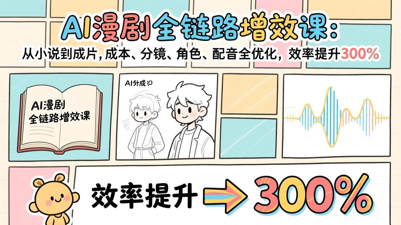 AI漫剧全链路增效课:从小说到成片,成本、分镜、角色、配音全优化,效率提升300%-汇课新知资源网
