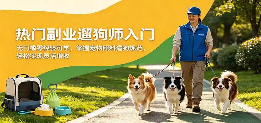 热门副业遛狗师入门，无门槛零经验可学，掌握宠物照料遛狗规范，轻松实现灵活增收-汇课新知资源网