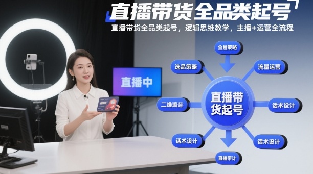 直播带货全品类起号,逻辑思维教学,主播+运营全流程-汇课新知资源网