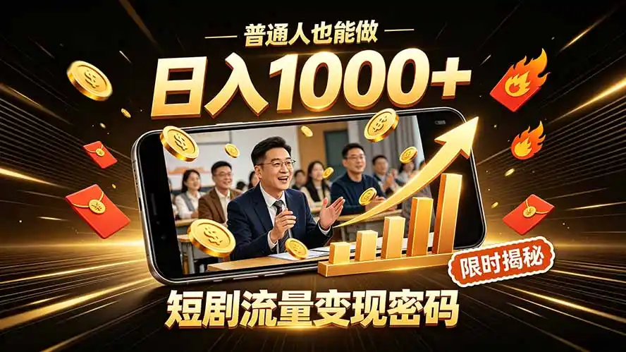 一部手机做短剧分发,不用真人出镜、不用拍摄剧本,快手流量变现日赚千元-汇课新知资源网