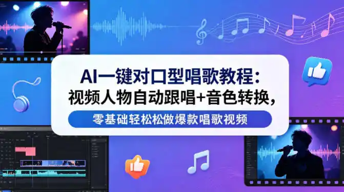 AI一键对口型唱歌教程:视频人物自动跟唱+音色转换,零基础轻松做爆款唱歌视频-汇课新知资源网