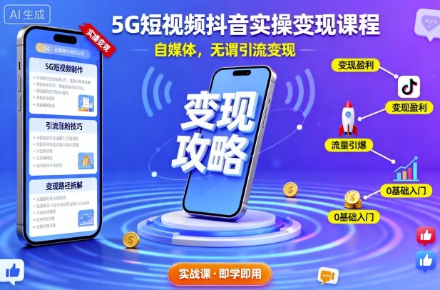 5G短视频抖音实操变现课程,自媒体,无谓引流变现-汇课新知资源网