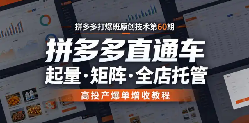 拼多多打爆班原创技术第60期,拼多多直通车,起量・矩阵・全店托管,高投产爆单增收教程-汇课新知资源网
