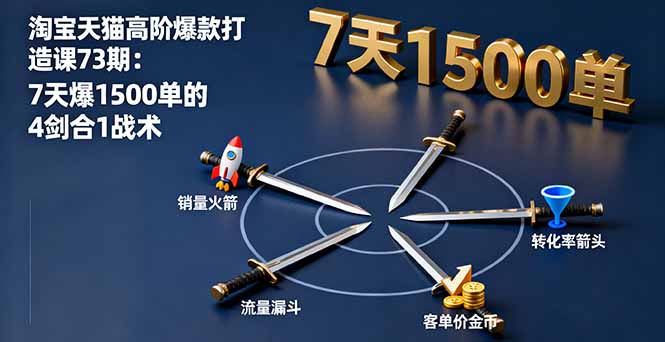 淘宝天猫高阶爆款打造课73期:7天爆1500单的4剑合1战术-汇课新知资源网