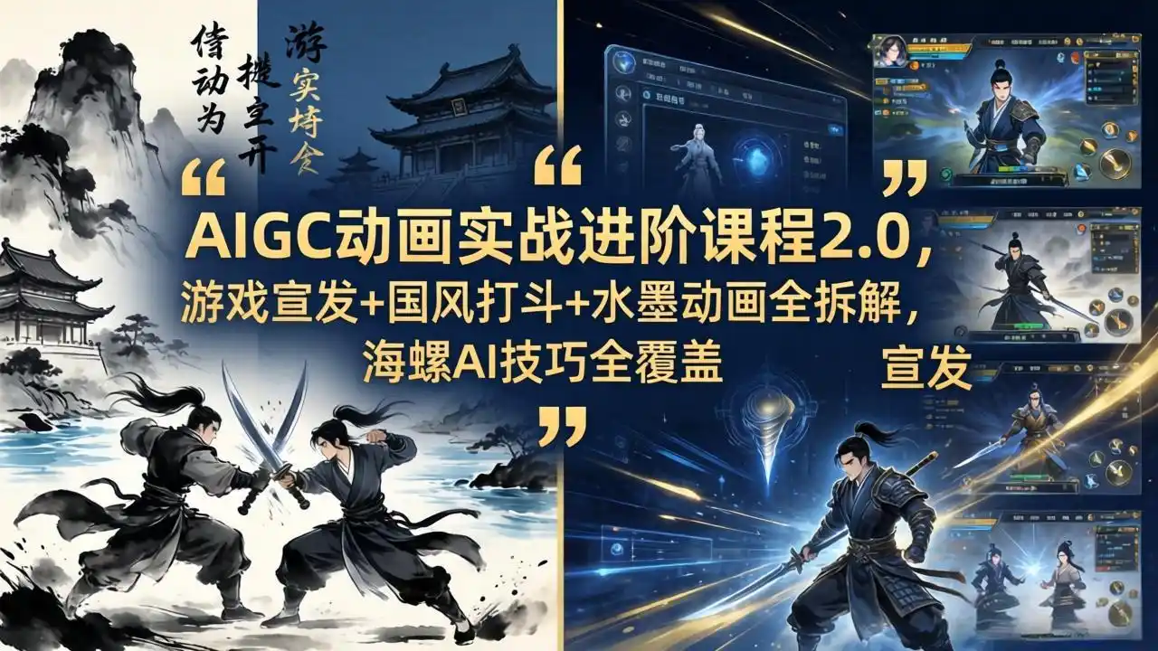 AIGC动画实战进阶课程2.0,游戏宣发+国风打斗+水墨动画全拆解,海螺AI技巧全覆盖-汇课新知资源网