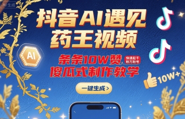 抖音AI遇见药王视频，条条10W赞，快速起千粉万粉号，傻瓜式制作教学-汇课新知资源网