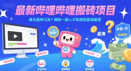 最新哔哩哔哩上B站搬砖项目，每天能挣几张？揭秘一般人不知道的蓝海赛道-汇课新知资源网