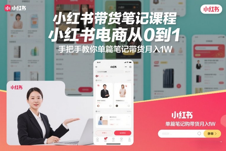 小红书带货笔记课程，小红书电商从0到1，手把手教你单篇笔记带货月入1W-汇课新知资源网