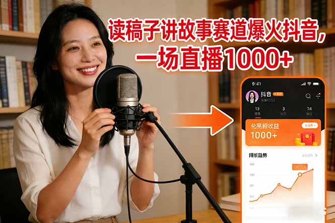 读稿子讲故事赛道爆火抖音,一场直播日入1000+-汇课新知资源网