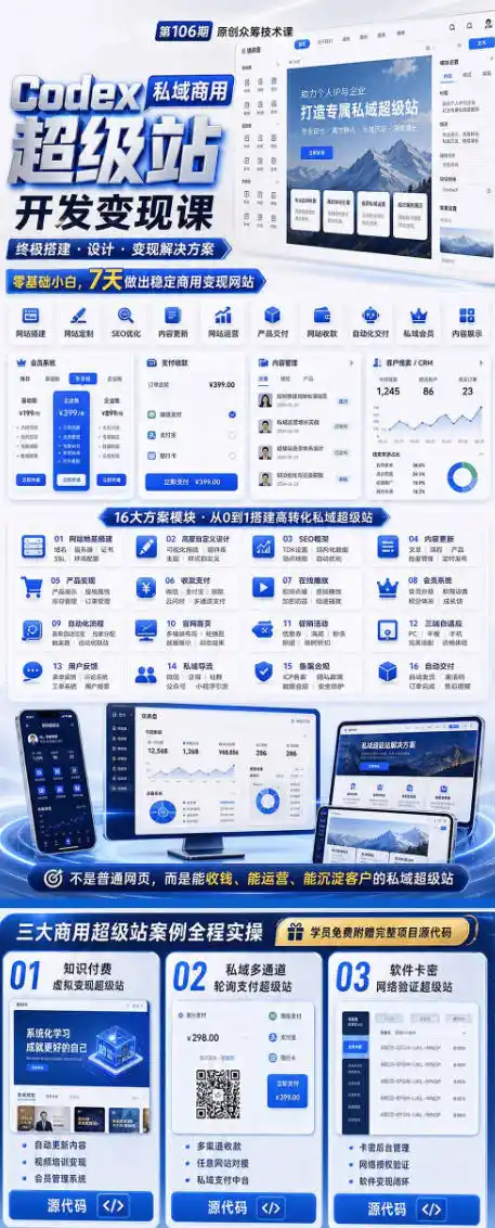 Codex私域商用超级站Ai开发变现课，7天带你从零基础到能自己动手做出能收钱、能运营、能沉淀客户的私域超级站-汇课新知资源网